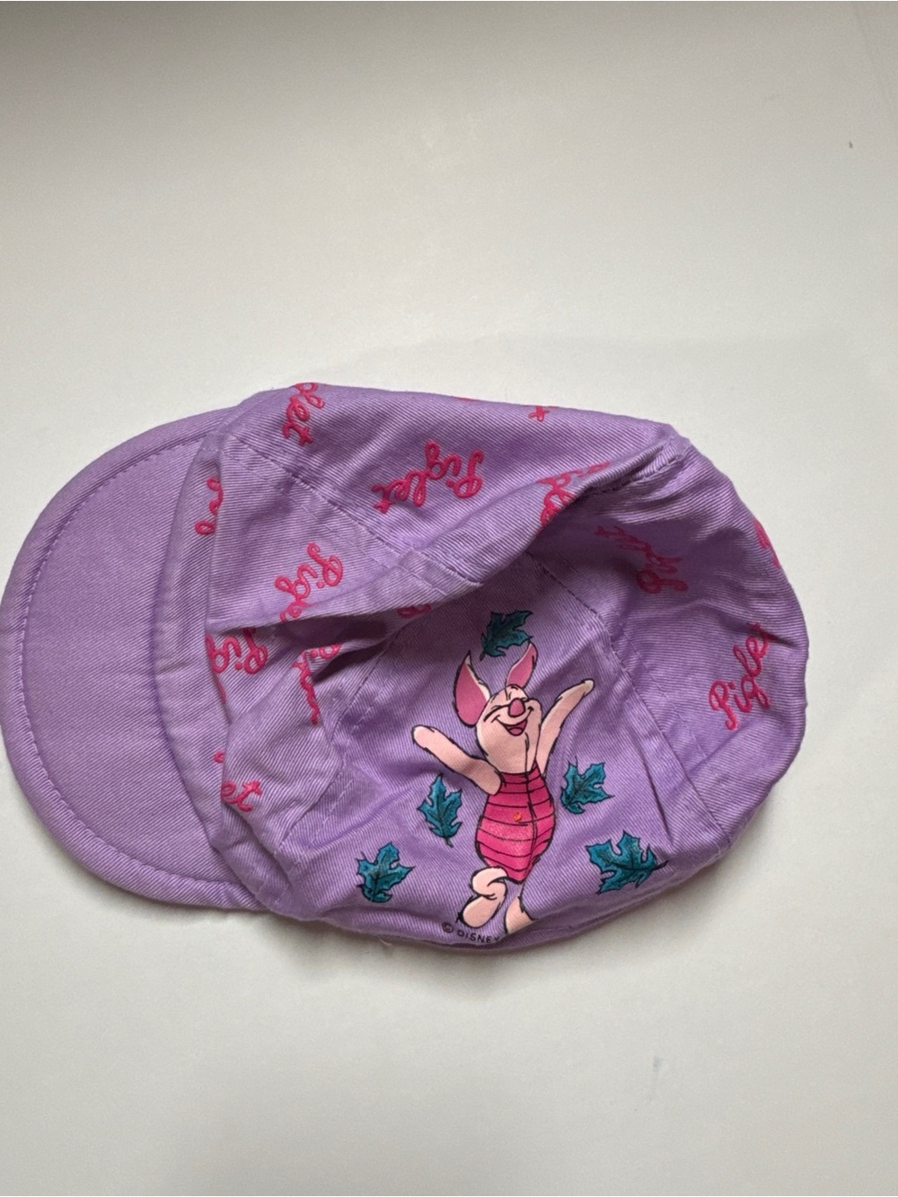 Vintage Disney Piglet Infant Flat Cap Newsboy Hat Purple 90s Winnie the Pooh